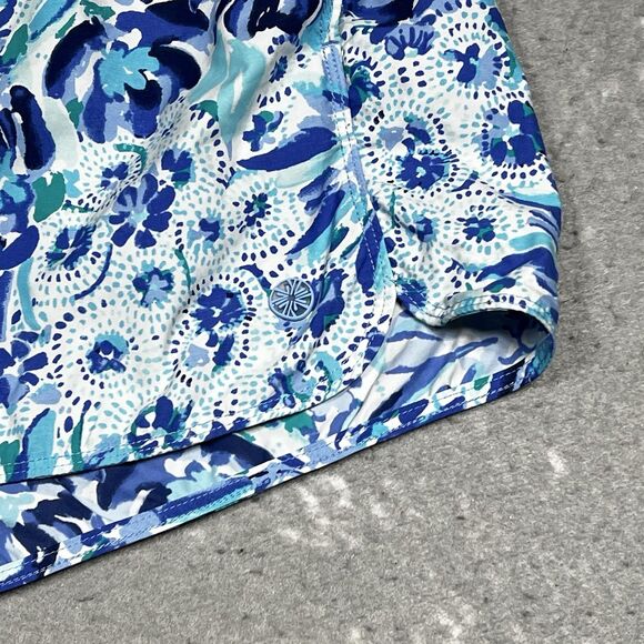LILLY PULITZER Luxletic Run Around Shorts Womens L Blue Multi Dopamine Boost - Picture 6 of 13